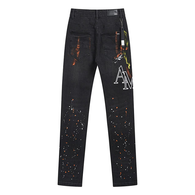 Amir* Snake Skin Patch Jeans Pants Black