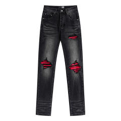 Amir* Red Patch Jeans Pants Black