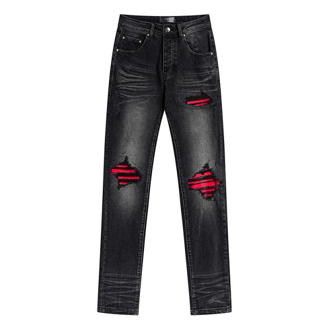 Amir* Red Patch Jeans Pants Black