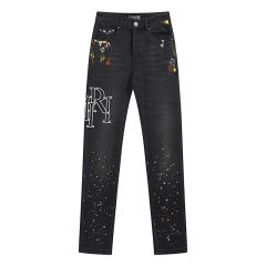 Amir* Snake Skin Patch Jeans Pants Black