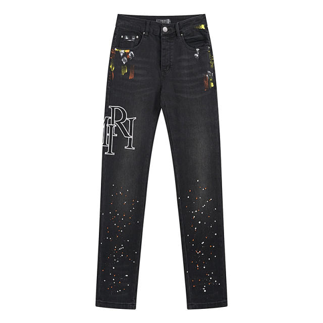 Amir* Snake Skin Patch Jeans Pants Black