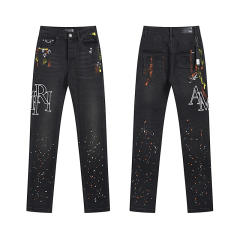 Amir* Snake Skin Patch Jeans Pants Black