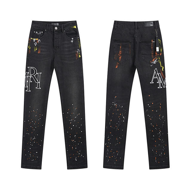 Amir* Snake Skin Patch Jeans Pants Black
