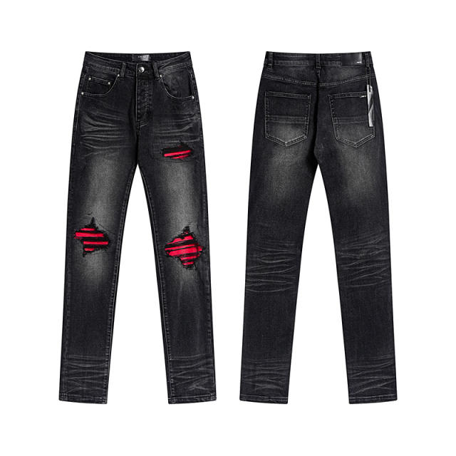 Amir* Red Patch Jeans Pants Black