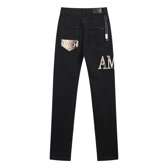Amir* Snake Skin Patch Jeans Pants Black