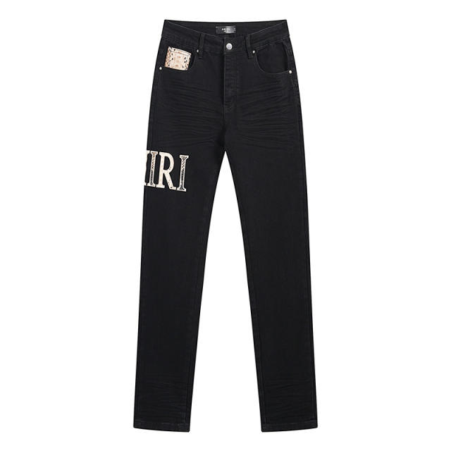 Amir* Snake Skin Patch Jeans Pants Black