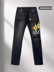 1:1 Quality Ami*i Yellow Embroidery Logo Denim Jeans Pants