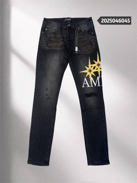 1:1 Quality Ami*i Yellow Embroidery Logo Denim Jeans Pants