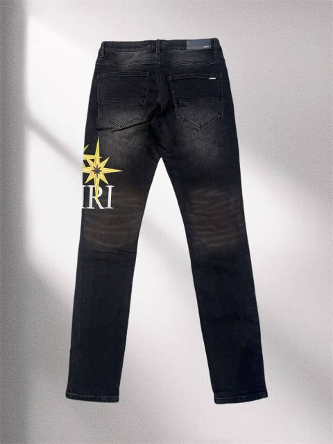 1:1 Quality Ami*i Yellow Embroidery Logo Denim Jeans Pants