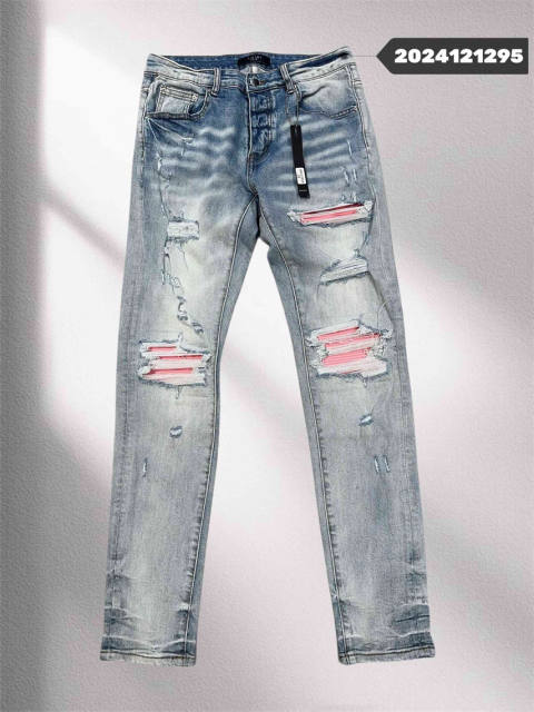 1:1 Quality Amir* #1295 Pink Patch Denim Pants