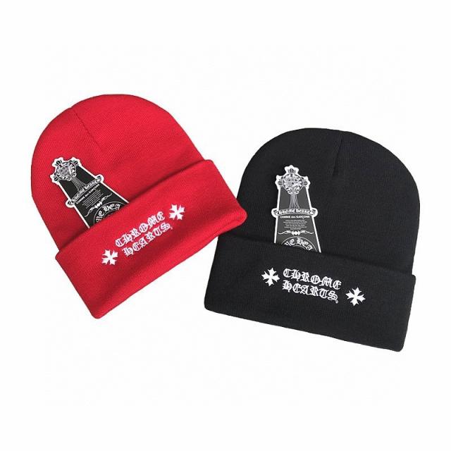 Chr0me Hearts Classic Fonts Beanie Black Red