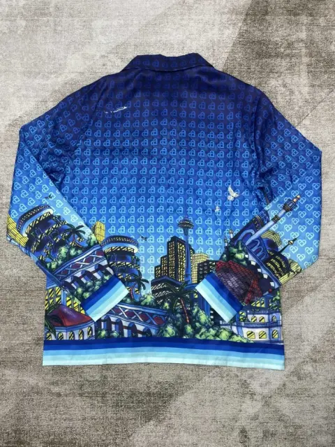 1:1 Quality Casa Urban Night Scene All-over Printed Heart Pattern Silk Lapel Long Sleeve Shirt & pants Set