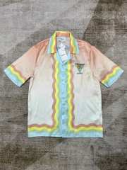 1:1 Quality Casa Silk Draped Orange Portrait Print Gradient Floral  shirt & shorts set