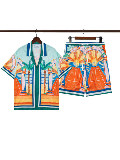 Casa Coconut Beach Sunset Printed Polo shirt & shorts set