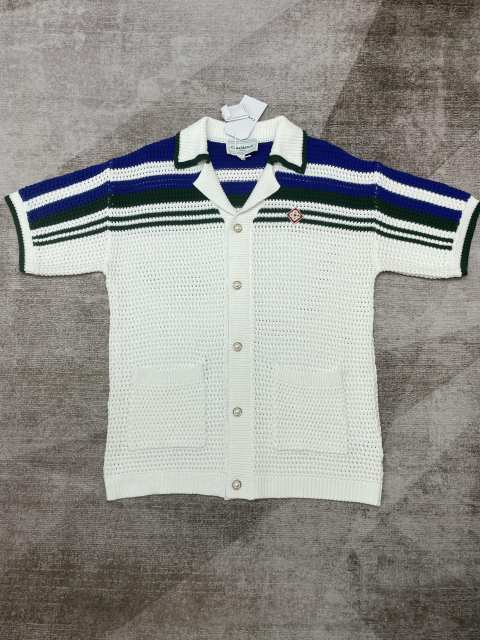 1:1 Quality Casa Stripe Embroidery Cutout Knit Polo Shirt & Shorts Set