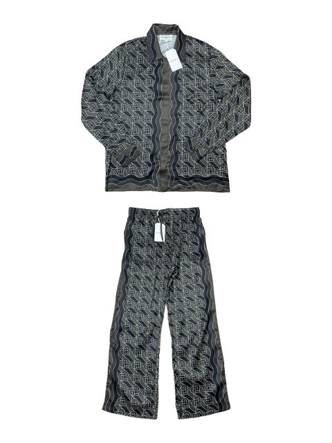 1:1 Quality Casa Silk full print dark heart lapel single-breasted shirt & pants set