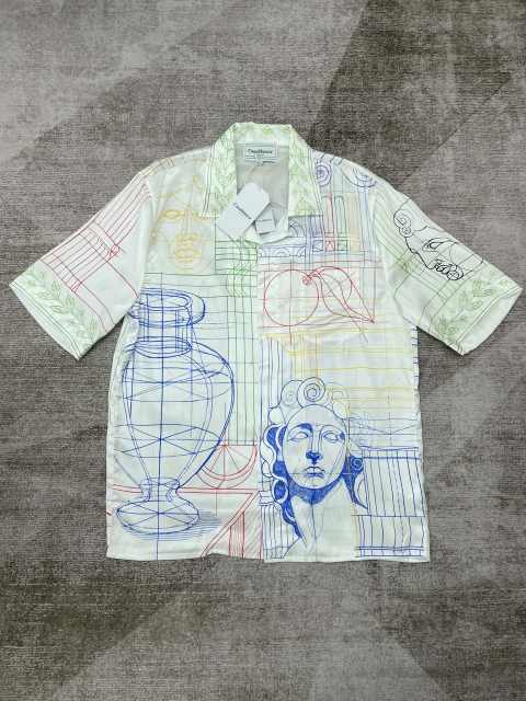 1:1 Quality Casa Silk Geometric Sketch Portrait Print shirt