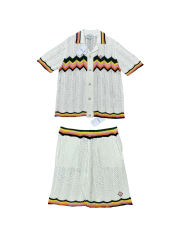 1:1 Quality Casa Colorblocked waves embroidered logo cutout knit Polo Shirt & Shorts Set