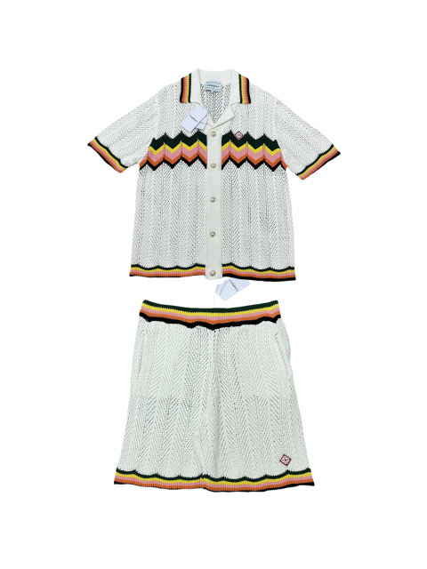 1:1 Quality Casa Colorblocked waves embroidered logo cutout knit Polo Shirt & Shorts Set