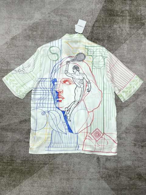 1:1 Quality Casa Silk Geometric Sketch Portrait Print shirt