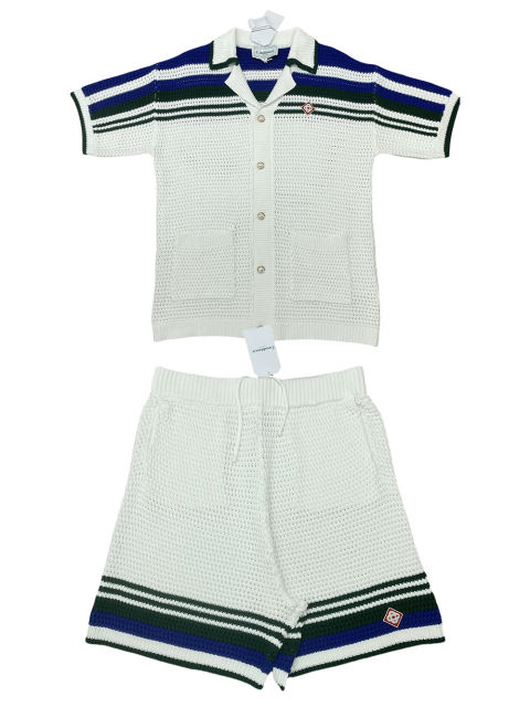 1:1 Quality Casa Stripe Embroidery Cutout Knit Polo Shirt & Shorts Set