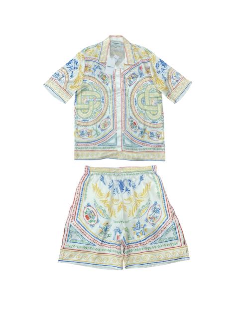 1:1 Quality Casa Crayon Line Print Silk Polo shirt & shorts set