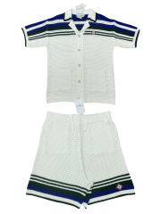 1:1 Quality Casa Stripe Embroidery Cutout Knit Polo Shirt & Shorts Set