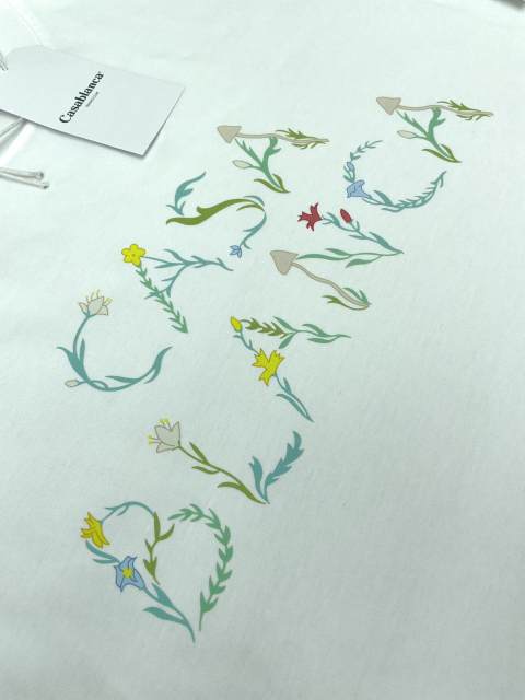 1:1 Quality Casa Branch flower deformation letter print cotton T shirt