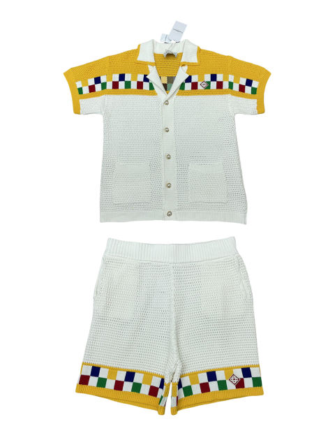 1:1 Quality Casa Colourful Plaid Pearl Button Knit Polo Shirt & Shorts Set