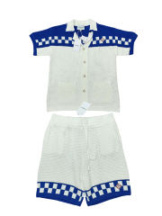 1:1 Quality Casa Clashing Woven Check Badge Embroidery Lapel  Polo Shirt & Shorts Set
