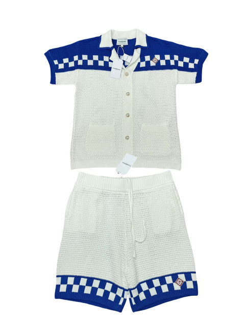 1:1 Quality Casa Clashing Woven Check Badge Embroidery Lapel  Polo Shirt & Shorts Set