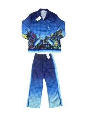 1:1 Quality Casa Urban Night Scene All-over Printed Heart Pattern Silk Lapel Long Sleeve Shirt & pants Set