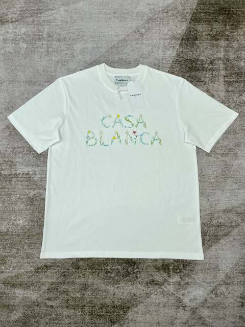 1:1 Quality Casa Branch flower deformation letter print cotton T shirt