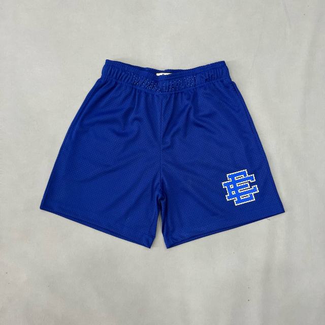 1:1 Quality Eric EE Beige Trim Blue Logo Print Mesh Shorts