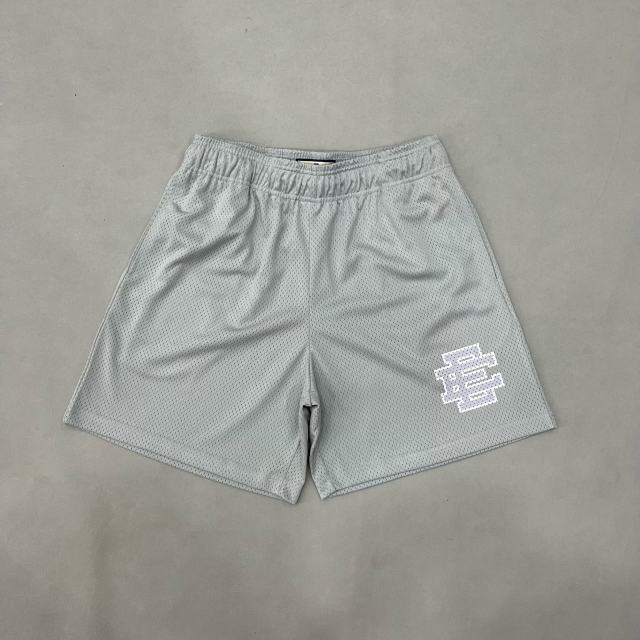 1:1 Quality Eric EE White Trimmed Grey Logo Mesh Shorts