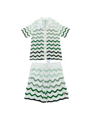1:1 Quality Casa Gradient wave meta pearl button knit polo Shirt & Shorts Set 2 colors