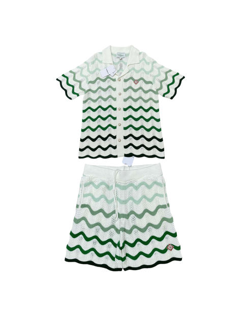 1:1 Quality Casa Gradient wave meta pearl button knit polo Shirt & Shorts Set 2 colors