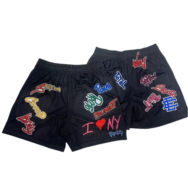 EE Eric Graffiti Letter Print Mesh Shorts
