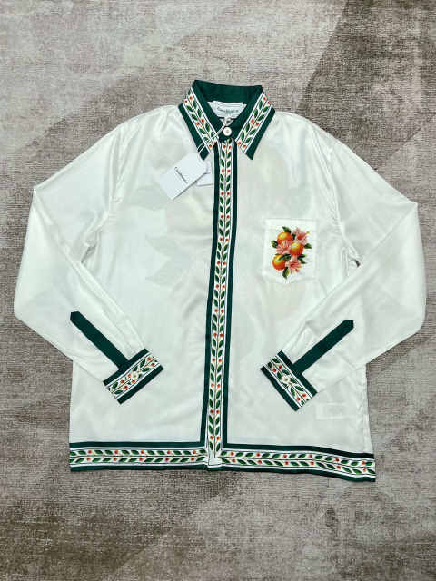 1:1 Quality Casa Orange Floral Resort Style Silk Long Sleeve shirt