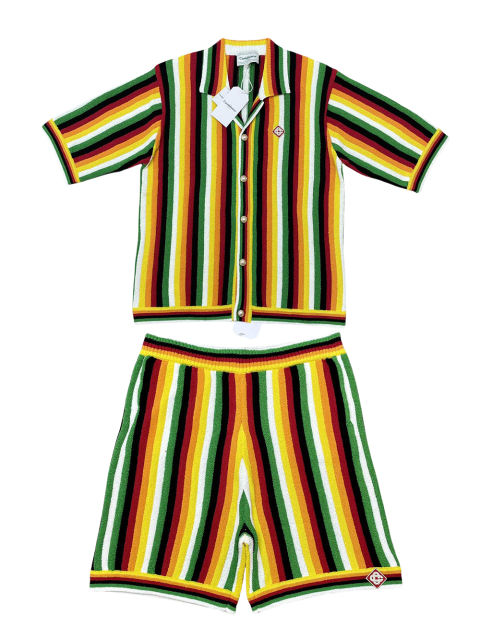 1:1 Quality Casa Vertical print colorful patchwork Polo Shirt & Shorts Set