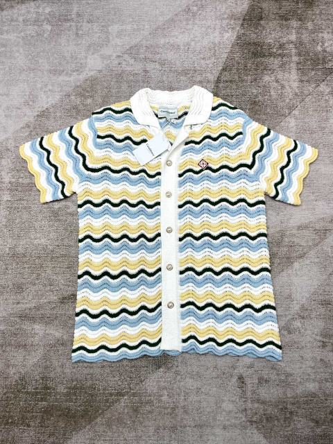 1:1 Quality Casa Wave Stripe Colour Block Letter Logo Knit Polo Shirt & Shorts Set