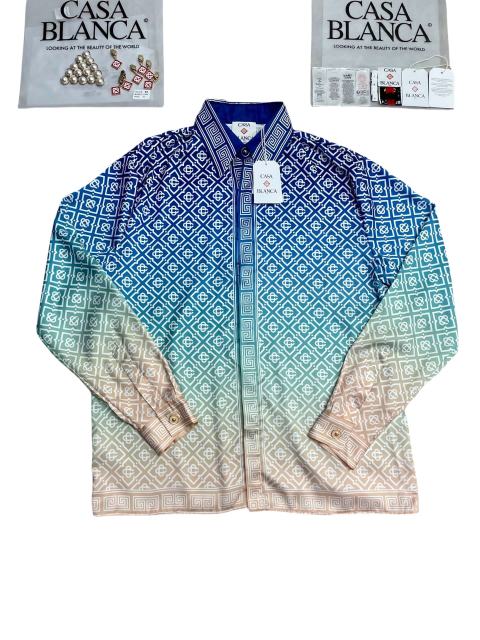1:1 Quality Casa Gradient Blue Silk Long Sleeve Shirt & pants Set