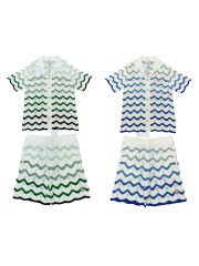1:1 Quality Casa Gradient wave meta pearl button knit polo Shirt & Shorts Set 2 colors