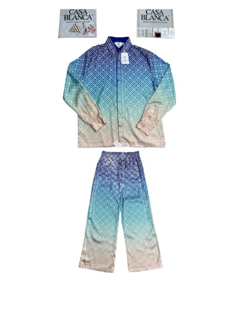 1:1 Quality Casa Gradient Blue Silk Long Sleeve Shirt & pants Set