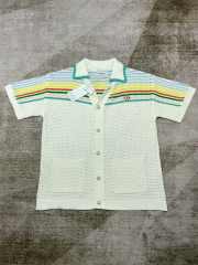 1:1 Quality Casa Colourblocking Striped Lapel Loose Knit Polo Shirt & Shorts Set