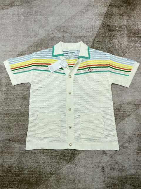 1:1 Quality Casa Colourblocking Striped Lapel Loose Knit Polo Shirt & Shorts Set