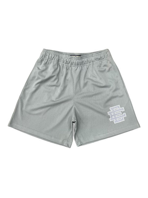 1:1 Quality Eric EE White Trimmed Grey Logo Mesh Shorts