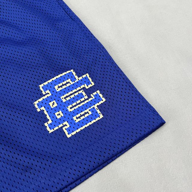 1:1 Quality Eric EE Beige Trim Blue Logo Print Mesh Shorts