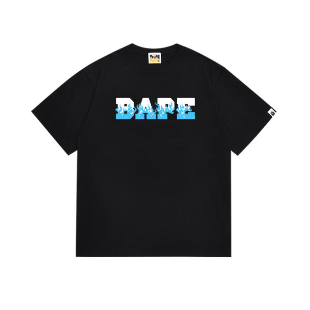 Bape Flame Letter Print Solid Color Tee 4 colors