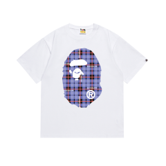 Bape Double-sided black blue red large plaid letter printing Tee 2 colors